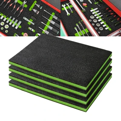 Afbeelding van Precision Defined Schuimrubber voor gereedschapskisten, schuimrubberen inzetstukken dozen, schaduwschuim, zwart/groen (40,6 x 30,5 2,54 cm, set van 4)