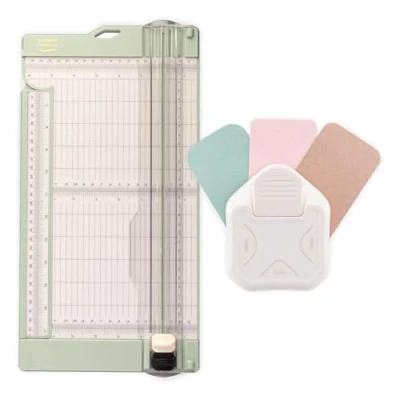 Afbeelding van Vaessen Creative Papiersnijder met vouwplank, 15,2 x 30,5 cm, 3 in 1 hoekperforator, 4 7 10 mm, snijmachine voor scrapbooking, kaarten en knutselwerk papier, ontworpen