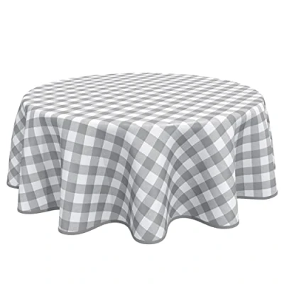 Afbeelding van Home Direct Rond tafelkleed van pvc, veegt schoon tafelzeil, Gingham, lichtgrijs, 160 cm