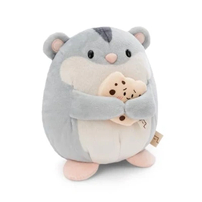 Afbeelding van NICI Hamster Shai pluche dier 16 cm met koekje in geschenkdoos 11 x 12 6,5 grijs knuffeldier, schattig speelgoed om te knuffelen en spelen, een geweldig cadeau idee 61150