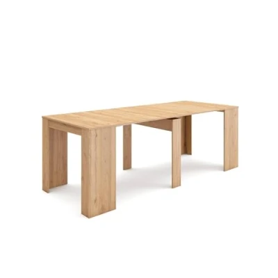 Afbeelding van Skraut Home Consoletafel, eettafel uittrekbaar tot 237 cm, eetkamertafel en woonkamertafel, rechthoekig, kleur licht eiken, afmetingen gesloten: 90x50x78cm.