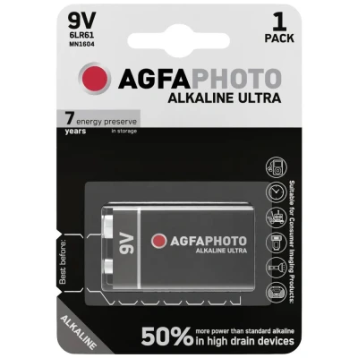 Afbeelding van Agfaphoto Batterij Alkaline, E Block, 6LR61, 9V Ultra, Retail blister (1 pack)