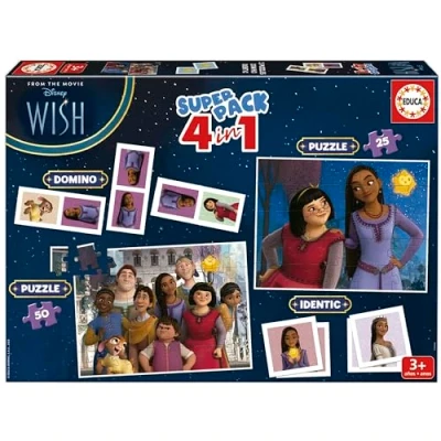 Afbeelding van Educa Superpack Wish Bordspellen voor kinderen zoals Domino, identiek en 2 puzzels van 25 50 stukjes. Meerdere speelmogelijkheden om alleen of begeleid te spelen. Vanaf 3 jaar (19743)