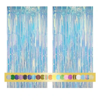 Afbeelding van Montegoni 2 stuks glinsterende glittergordijnen, 1 m x m, banners met franjes van aluminium voor feestdecoratie, Nieuwjaar, verjaardag, babyshower, bruiloft, decoratie