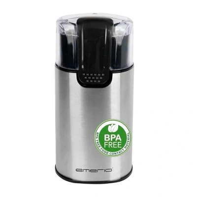 Afbeelding van EMERIO CG 125372 Elektrische roestvrijstalen koffiemolen, inhoud 60 g, voor koffiebonen en noten, roestvrij staal, dubbel mes, veiligheidsdeksel, BPA vrij, anti slip, 150 W