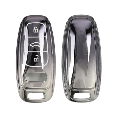 Afbeelding van kwmobile autosleutel hoesje geschikt voor Audi A6 A7 A8 Q7 Q8 3 knops Keyless hoes TPU behuizing Beschermende auto sleutel case Sleuteletui in donkergrijs / zilver
