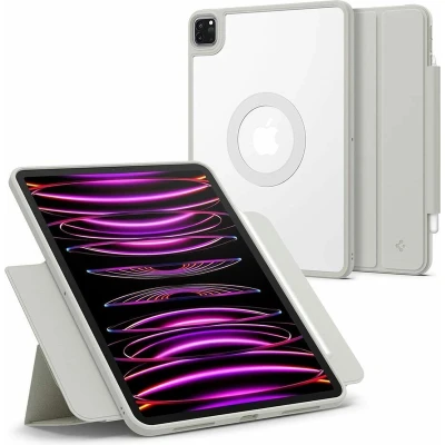 Afbeelding van Spigen AirSkin Pro OneTap Hoes Geschikt voor iPad 12.9 (2022/2021/2020/2018) Book Case met Standaard Sleep/Wake Functie Magnetisch Afneembare Cover Grijs