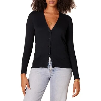 Image de Amazon Essentials Cardigan léger à col en V (grande taille disponible) Kvinnors, Noir, XXL