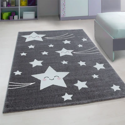 Afbeelding van Kids Sterren Vloerkleed Kinderkamer Grijs Laagpolig 160x230 cm