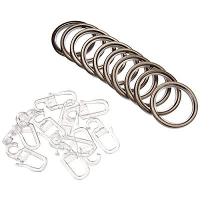 Afbeelding van Gardinia 10 pack 20mm diameter gordijnroede ringen met plooiglijders en haken Chicago serie 4mm breedte titanium metaal