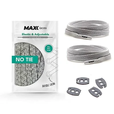 Afbeelding van MAXX laces Elastische veters zonder knopen, rubber, flexibel, plat, comfortabel, eenvoudig, elegant comfort en stevige grip, veters, ideaal voor sneakers, schoenen, Zilver/Wit