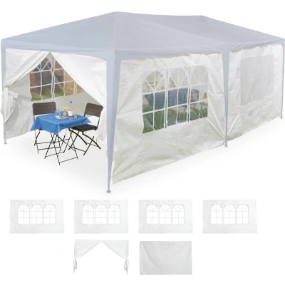Afbeelding van Relaxdays Zijwanden voor paviljoen, 6 stuks, 2 x 3 m, waterdicht, ramen en deuren, PE (polyethyleen), klittenband, wit