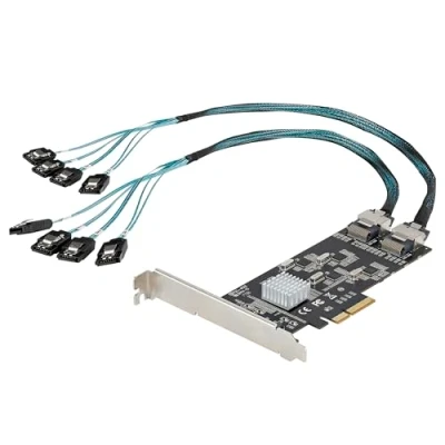 Image de StarTech.com Carte Contrôleur SATA PCIE 8 ports PCI Express 6Gbps 4 Contrôleurs Hôte e x4 Gen 2 vers III HDD/SSD (8P6G CARD) de stockage 6Gb/s / SAS pro