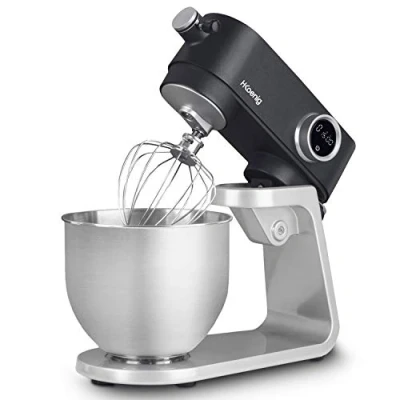 Afbeelding van H.Koenig Professionele multifunctionele keukenmachine, 5 l, KM120, roestvrij staal, grijs, mat, krachtig, 800 W, kneedmachine, 8 snelheden, garde, mixer, haken, kneden, spatwaterdicht
