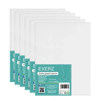 Afbeelding van Exerz Canvas panelen, 6 stuks, 24 x 30 cm, 3 mm, canvas/schilderdoek, 280 g/m², 100% katoen, wit, drievoudig gegrond, zuurvrij, middelgrote korrel, olieverf, gouache/acryl