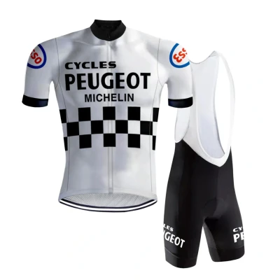 Afbeelding van Retro Wielertenue Peugeot Wit/Zwart REDTED XXL