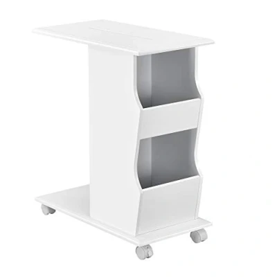 Afbeelding van Bijzettafel op wielen met remmen MDF wit