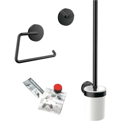 Afbeelding van Emco Round Accessoireset Toiletrolhouder Toiletborstelset Haak Mat Zwart