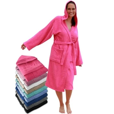Afbeelding van LEBENGOOD Uniseks badjas met capuchon, 100% katoen, Amerikaanse badstof, 400 g, zakken, zachte badjas, douchehanddoek, Aardbei