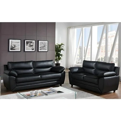 Afbeelding van Driezits en tweezitsbank MANOA van kunstleer zwart L 201 cm x H 88 D 82