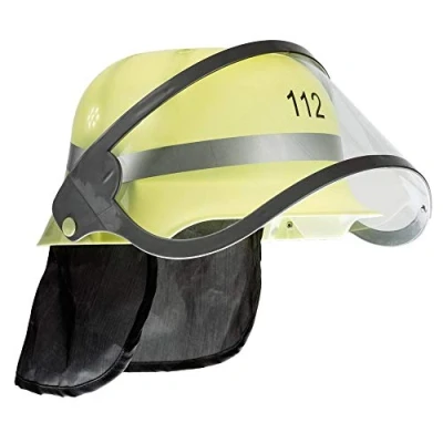 Afbeelding van Idena 8040005 Brandweerhelm voor kinderen, met opvouwbaar vizier en halsdoek, luchtopeningen binnenbekleding, 112, professionele veiligheidshelm, brandweerman, geel