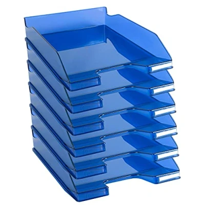 Afbeelding van Exacompta Ref. 113260D Set van 6 COMBO MIDI brievenbakjes nuttige afmetingen 34 x 25 6,5 cm voor documenten DIN A4+ kleur koningsblauw transparant glanzend