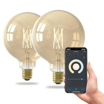 Afbeelding van Calex Slimme Lamp Set van 2 stuks Wifi LED Filament Verlichting Globe 12,5cm E27 Smart Lichtbron Goud Dimbaar Warm Wit licht