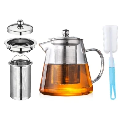 Afbeelding van theepot glas, met zeefinzet, borosilicaatglas theeservies, glas zeef, heldere voor losse thee, vaatwasmachinebestendig, 750 ml