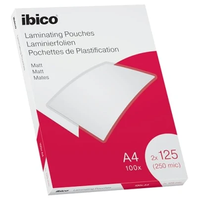 Afbeelding van Ibico Lamineerhoezen A4, 250 micron (2 x 125), hoge bescherming en duurzaamheid van documenten, 100 stuks, matte afwerking, transparant, 627323
