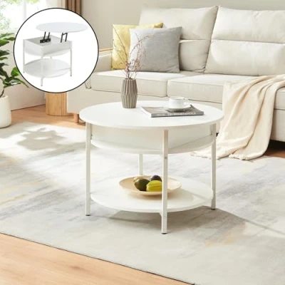 Afbeelding van Salontafel Kandas rond wit en houtkleurig Ø70 cm [en.casa]