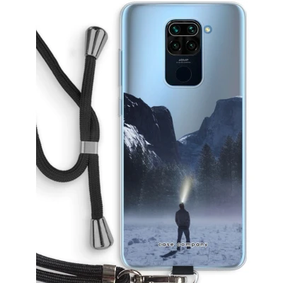 Afbeelding van Case Company® hoesje met Koord geschikt voor Xiaomi Redmi Note 9 Wanderlust Telefoonhoesje Zwart Bescherming aan alle Kanten en Over de Schermrand