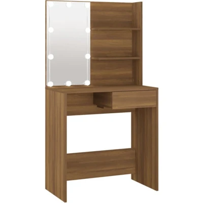 Afbeelding van Kaptafel met LED verlichting 74,5x40x141 cm bruineikenkleurig