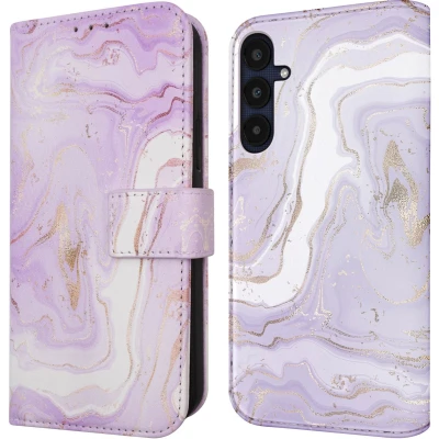 Afbeelding van iMoshion Hoesje Geschikt voor Samsung Galaxy A25 Met Pasjeshouder Design Bookcase smartphone Paars / Purple Marble