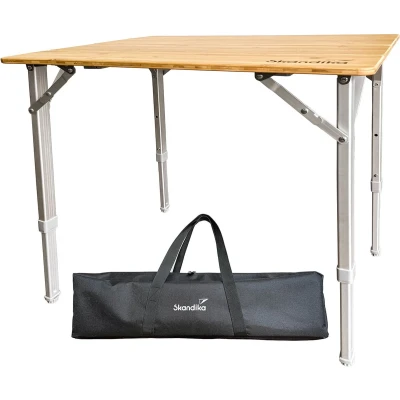 Afbeelding van Skandika Tolja Kampeertafel van bamboe Campingtafels Opvouwbare tafel, 3 standen in hoogte verstelbaar, compact, aluminum, bamboe, weerbestendig, UV bestendig 65 x 50 45/52/65 cm (LxBxH) Inklapbare tafel voor Camping, Tuin, Balkon