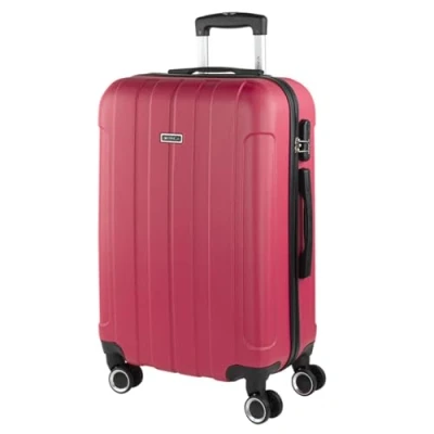 Afbeelding van ITACA Reiskoffer voor cabine, middelgroot, groot, stijf, 4 wielen, ABS, glad Kleine handbagage, comfortabel en licht. Low cost Ryanair 771150, aardbei, middelgroot