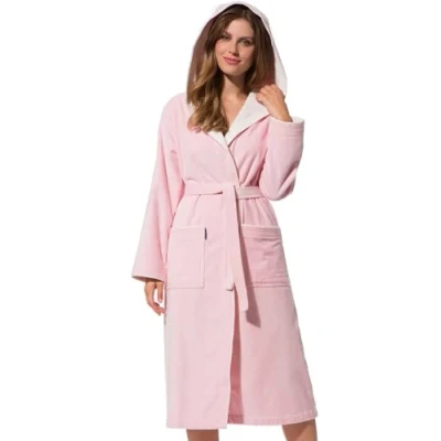 Afbeelding van Morgenstern Badjas voor dames met capuchon, 100% katoen, badstof, Leonie fluweel, Oeko Tex gecertificeerd., Roze