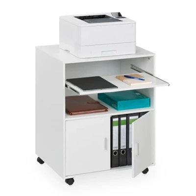 Afbeelding van Relaxdays bureaukast op wielen met toetsenbord lade deuren 74 x 60 48 cm printertafel