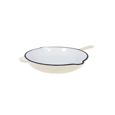 Afbeelding van Echtwerk Braadpan van gietijzer met geëmailleerde coating, gietijzeren pan, pan twee handgrepen en schenktuit, geschikt voor oven, barbecue, barbecue inductie, crème, Ø 26,5 cm, diameter crème