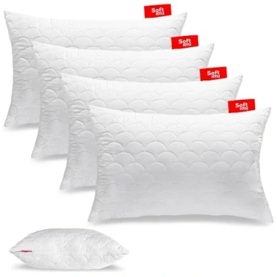 Afbeelding van Softimi Set van 4 hoogwaardige gewatteerde kussens 50 x 70 cm, hypoallergeen, anti huisstofmijt, geurvrij, direct bruikbaar, met instelbare hardheid (4 stuks cm)