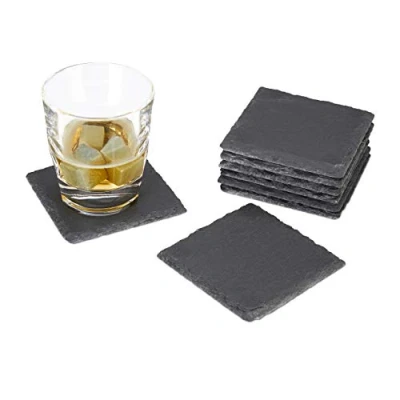 Afbeelding van Relaxdays 8 onderzetters van leisteen, rechthoekig, onderhoudsvriendelijk, 10 x cm, grijs