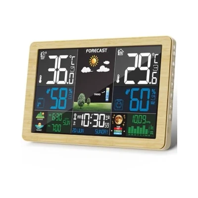 Afbeelding van Station Météo avec Capteur Extérieur, Baromètre Numérique LCD Sans Fil Couleur DCF, Alarme, Phase Lunaire, Prévisions Météo, Rétroéclairage Réglable