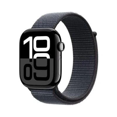 Afbeelding van Apple Watch S10 GPs + Cellular 46 Mm Aluminum Jet Black Kast Ink Sport Loop Band (mwy63qf/a)