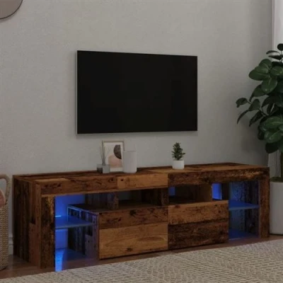 Afbeelding van vidaXL Tv meubel met LED 140x36,5x40 cm bewerkt hout oud