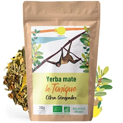 Image de ORIGEENS Yerba MATE Bio Citron Gingembre 200g Maté Le Tonique Non Torréfié Sans Poussière Boisson Energie et Detox