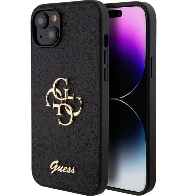 Afbeelding van Guess Big 4G Logo Glitter Back Case Geschikt voor Apple iPhone 15 Plus (6.7&quot;) Zwart