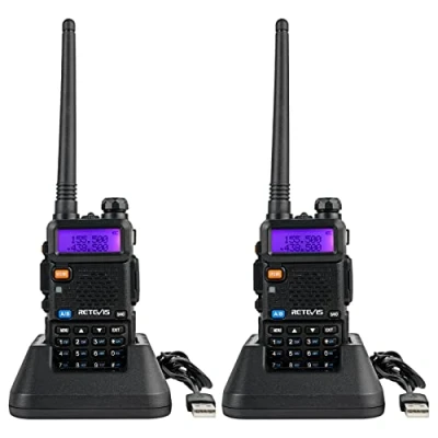 Afbeelding van Retevis RT5R Walkietalkie, dual band, radio, 1400 mAh, professioneel, walkietalkie met USB oplader, draagbare radio communicatiezendontvanger voor redding, jacht (zwart, 2 stuks)
