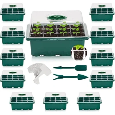 Afbeelding van KAHEIGN 12 stuks kamerkas, 144 cellen, mini broeikas, kweekset, starter, kweekschaal met deksel en ventilatie voor zaailingen, planten