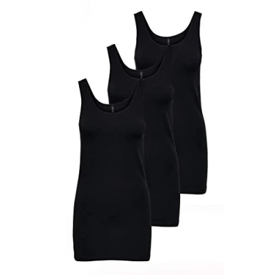 Afbeelding van ONLY Onllive Love Noos Lange tanktop voor dames, Zwart (3 x zwart)