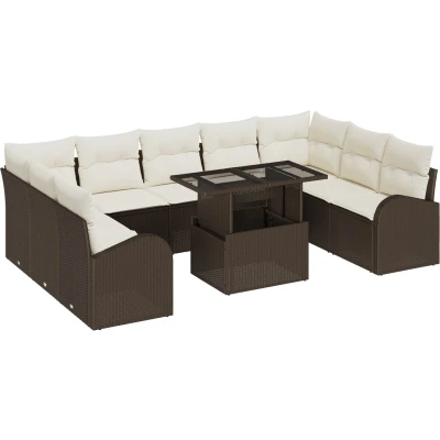Afbeelding van vidaXL 10 delige Tuin Sofa Set met Kussens Bruin Poly Riet