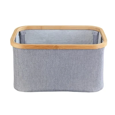 Afbeelding van WENKO Moderne Bahari opbergmand met hoogwaardig bamboeframe, ruimtebesparend opvouwbaar, 20 liter, 38 x 26 cm, van onderhoudsvriendelijk polyester
